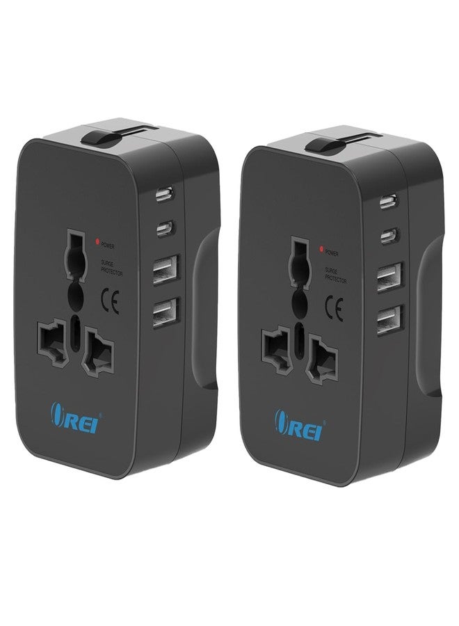 أوري محول سفر عالمي 5 في 1 من OREI مع منفذ USB-C - محول سفر دولي - منفذان USB-A ومنفذان USB-C (3.4 أمبير) - مقبس عالمي للولايات المتحدة الأمريكية والمملكة المتحدة وأوروبا وغيرها - حاصل على شهادتي CE وFCC - عبوة من قطعتين - Image 1